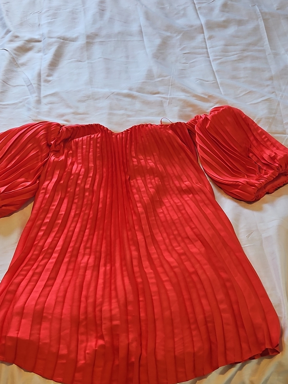 Express Red Off-Shoulder Pleated Tunic Top